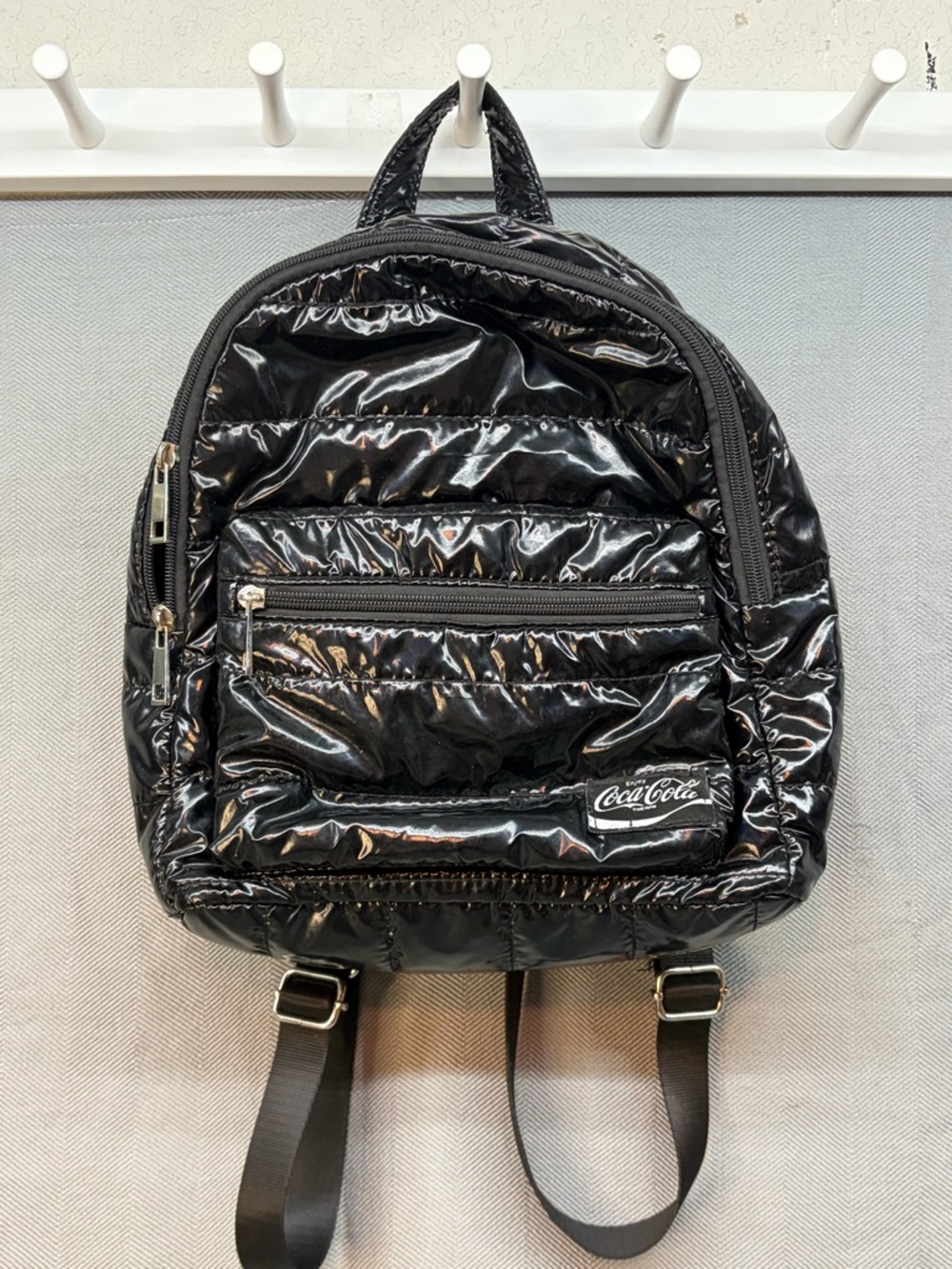 Coca-Cola branded  puffer black multi pocket backpack padded adjustable strap